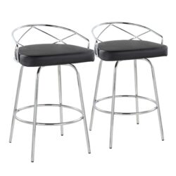 Charlotte - Glam Glam / Art Deco Fixed Height Counter Stool With Swivel With Round Footrest (Set of 2) - Chrome / Black
