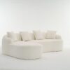 Compression Sofa: Combining Chaise Longue With 3 Seater, Wood Grain Chenille Fabric, Full Sponge Compression Sofa, Combined Sofa With 4 Pillows For Living / Home Furniture / Apartment - White - Image 22