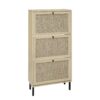 Modern Freestanding Rattan 3 Door Shoe Rack Storage Cabinet For Entryway - Natural Particle Board - Image 6