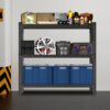 3 Tier Industrial Shelving Rack, Heavy Duty Steel Shelving Unit Adjustable - Black - Image 4