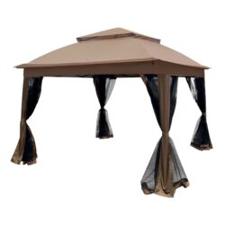Outdoor 11X 11Ft Pop Up Gazebo Canopy With Removable Zipper Netting, 2 Tier Soft Top Event Tent, Suitable For Patio Backyard Garden Camping Area With 4 Sandbags - Brown