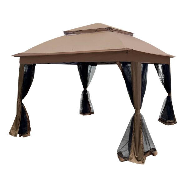 Outdoor 11X 11Ft Pop Up Gazebo Canopy With Removable Zipper Netting, 2 Tier Soft Top Event Tent, Suitable For Patio Backyard Garden Camping Area With 4 Sandbags - Brown