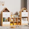 Versatile Children's Bookshelf With House Shaped Design Multifunctional Storage For Books And Toys - Natural Wood - Image 8