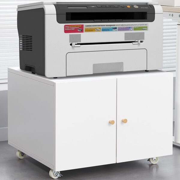 Office Furniture Copier Cabinet 2 Door Steel Copier Stand Mobile Pedestal File Printer Stand - White