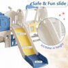 Toddler Slide Kids Playground With Basketball Hoop And Swing - Blue Yellow - Image 4
