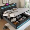 Full Size Upholstered Platform Bed With A Hydraulic Storage System, LED And USB Charging (Without Mattress) - Gray - Image 4