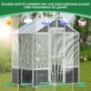 Greenhouse, Wooden Greenhouse Polycarbonate Garden Shed For Plants, Walk-In Outdoor Plant Gardening Greenhouse For Patio Backyard Lawn, Grow House With Front Entry Door - White / Gray - Image 4