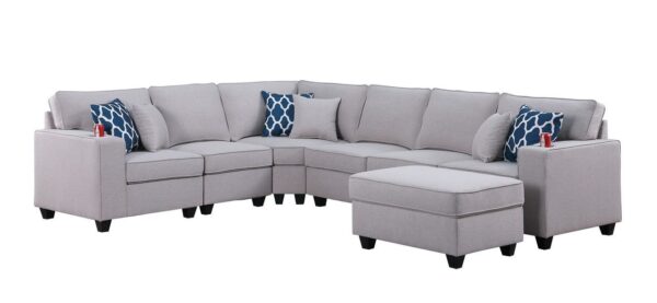 Cooper - 7 Piece Reversible L-Shape Sectional Sofa & Ottoman And Cupholder - Light Gray