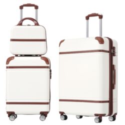 Hardshell Luggage Sets 3 Pieces 20" / 24" Luggages And Cosmetic Case Spinner Suitcase With Tsa Lock Lightweight - White