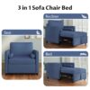 3 In 1 Convertible Sleeper Chair With Adjustable Backrest, Lounger Chair Turns Into Bed, Single Bed For Living Room, Velvet - Ink Blue - Image 5