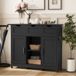 Storage Cabinets, Wooden Floor Cabinet, With Drawers And Shelves Storage Cabinets, Accent Cabinet For Living Room, Bedroom, Bathroom Furniture Home Decor - Black