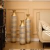 High Floor Vase Flowers Oversized Floor Vase (Set of 3) Large Metal Glazed Vases Pampas Prairie Twigs Vintage Oversized Vases Living Room Bedroom Family Farmhouse - Blue / Gold - Image 8