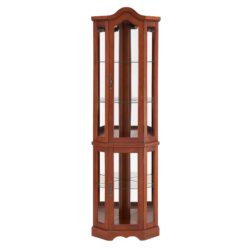Corner Curio Cabinet With Lights, Adjustable Tempered Glass Shelves, Mirrored Back, Display Cabinet (E26 Light Bulb Not Included) - Walnut