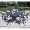 Square 8 Person 64" Long Aluminum Dining Set With Cushions - Dark Gray / White - Image 8