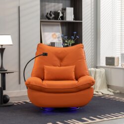270 Swivel Glider Recliner Chair, Power Recliner Rocking Chair, USB Port Charge For Nursery Chair With Atmosphere Lamp For Living Room Bedroom Apartment - Orange