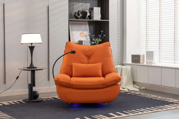 270 Swivel Glider Recliner Chair, Power Recliner Rocking Chair, USB Port Charge For Nursery Chair With Atmosphere Lamp For Living Room Bedroom Apartment - Orange