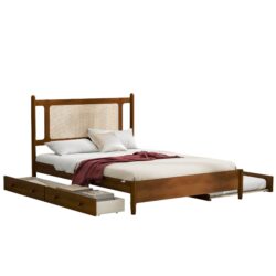 Queen Size Platform Bed With 2 Big Drawers Twin Size Trundle - Brown