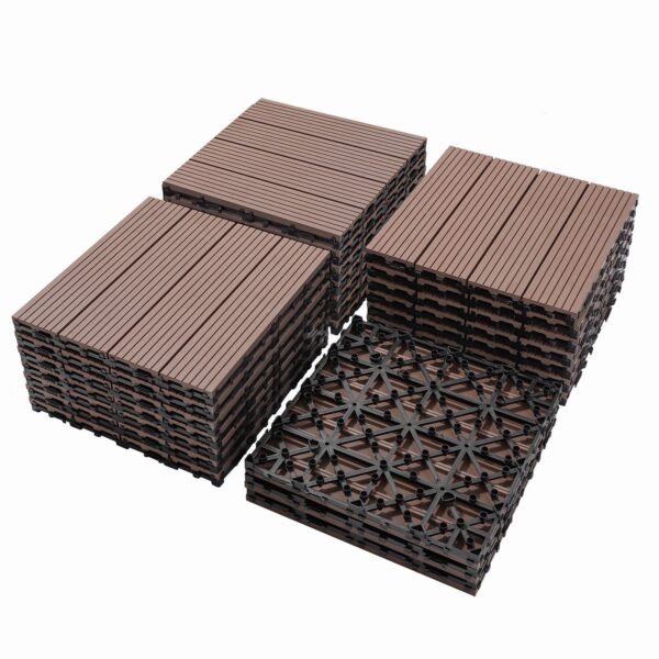 Wood Plastic Composite Deck Tiles (Set of 20), Sustainable Composite Decking Resist Rust, Water, Weather, Easy To Diy & Maintain, Ideal For Patios, Balconies, Rooftops - Coffee
