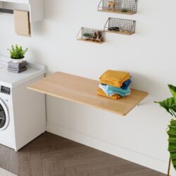 Laundry Room Folding Table Wall Mounted, Folding Table For Small Spaces, Fold Down Desk, Workbench, Addition To Garage & Shed - Burly Wood
