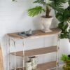 3 Tiered Wooden Shelving Unit With Ornate Iron Frame - Multicolor - Image 4