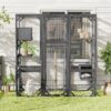 Outdoor Diy Cat House Catio With Double Enter Doors, Platforms, And Condos - Dark Gray - Image 4