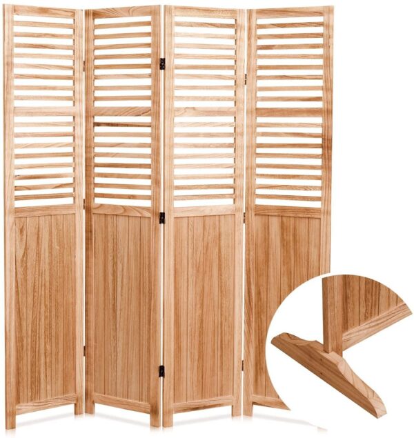Panel Solid Wood Folding Room Divider - Natural