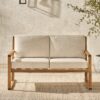 Contemporary Solid Wood Slat Back Patio Loveseat - Natural - Image 4