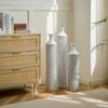 Modern Floor Vase Set Metal Vases With Geometric Pattern, 3 Piece Home Decor Set - White / Black - Image 15