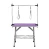 Folding Dog Pet Grooming Table Stainless Steel Frame Rubber Mat On Board With Adjustable Arm And Clamps Pet Dog Cat Grooming Table - Purple - Image 2