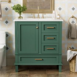 Bathroom Vanity, Modern Bathroom Cabinet With Sink Combo Set, Bathroom Storage Cabinet With A Soft Closing Door And 3 Drawers, Solid Wood Frame - Green
