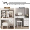 Farmhouse Makeup Vanity Desk With Sliding Mirror, LED Lights, And Storage Glass, Metal, And Wood Construction - White - Image 7