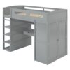 Twin Size Loft Bed With Desk, Wardrobes, 4 Drawers And 4 Shelves Construction - Gray - Image 6