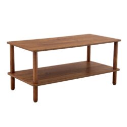 Modern 2 Tier Coffee Table For Living Room Furniture, Rectangular Center Table With Open Storage Shelf, Rounded Rubberwood Legs - Walnut Brown