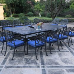 Rectangular 12 Person 108.07" Long Dining Set With Cushions - Gray / Navy