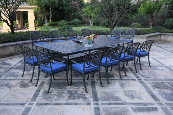 Rectangular 12 Person 108.07" Long Dining Set With Cushions - Gray / Navy