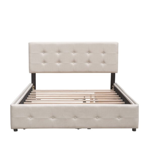 Queen Size Upholstered Platform Bed With 2 Drawers And 1 Twin Long Trundle - Dark Beige