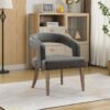 Wide Modern Barrel Open Back Upholstered Accent Chair With Weathered Solid Wood Legs Dining Chairs For Dining Room, Club, Kitchen And Living Room - Gray - Image 5