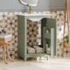 Modern Small Bathroom Vanity Cabinet With Ceramic Basin, Ample Storage, 1 Soft Close Door - Green - Image 3