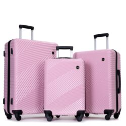 3 Piece Luggage Sets Lightweight Suitcase With Two Hooks, Spinner Wheels, (20/24/28) - Pink