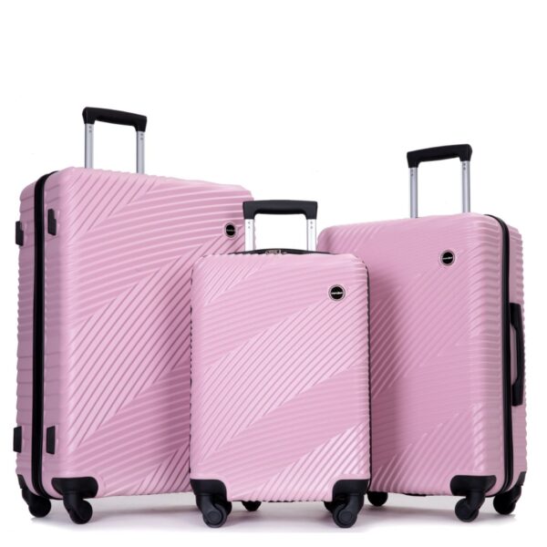 3 Piece Luggage Sets Lightweight Suitcase With Two Hooks, Spinner Wheels, (20/24/28) - Pink