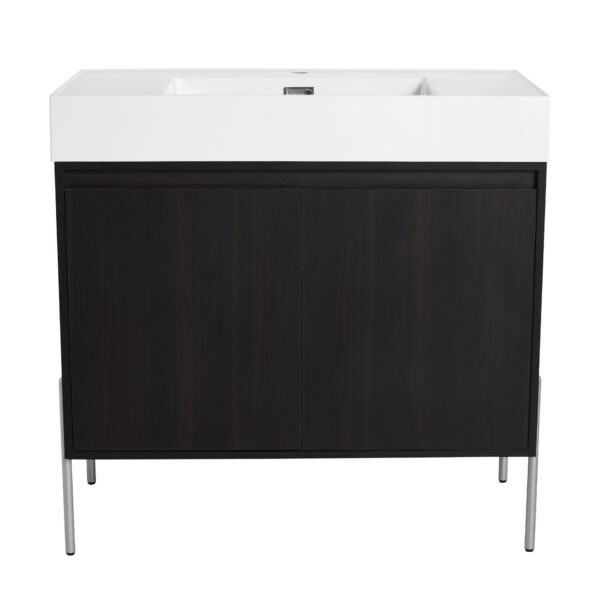Minimalist 36" Freestanding Bathroom Vanity With Resin Sink And Storage Cabinet - Dark Oak