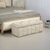 Upholstered Fabric Storage Ottoman Bench With Safety Hinge For Bedroom & Living Room - Beige - Image 2