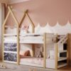 Twin Over Twin House Bunk Bed With White Storage Staircase And 2 Blackboards - White / Natural - Image 15