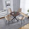 Dining Table With Cross Metal Leg And MDF Top, Modern Space Saving Kitchen Table For Living Room, Round Table - Black / Dark Walnut - Image 6