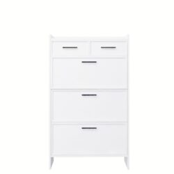 Shaker Shape Door Shoe Rack 3 Doors Shoe Cabinet With 2 Drawers With Open Space For Shoes - Matte White