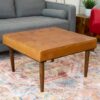 Mark - Mid-Century Tufted Square Genuine Leather Upholstered Ottoman - Light Tan / Rustic - Image 6