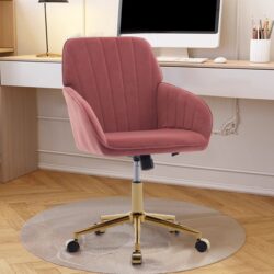 Ergonomic Swivel Office Chair, Comfortable Velvet Backrest Seat, Adjustable For Home And Bedroom - Rose Red