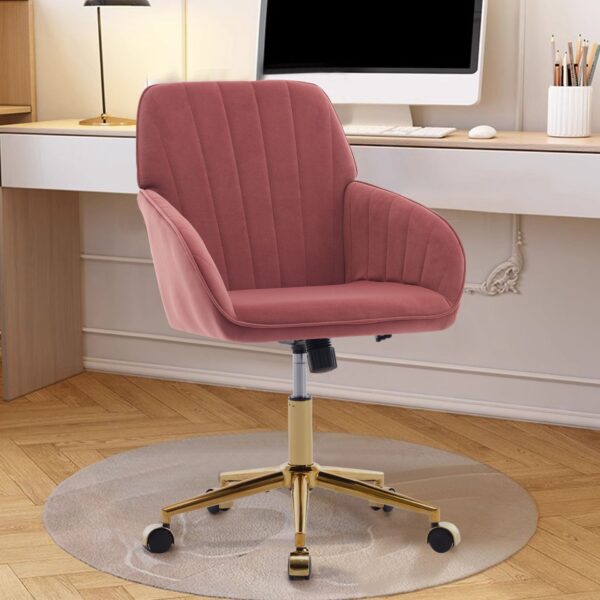 Ergonomic Swivel Office Chair, Comfortable Velvet Backrest Seat, Adjustable For Home And Bedroom - Rose Red