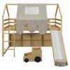 Full Size Loft Bed House Shaped Frame With Tent - Natural / Beige - Image 14