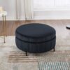 Upholstered Round Ottoman With Reversible Lid, Velvet Storage Stool, Channel Tufted Pumpkin Shape Footstool For Living Room, Bedroom And Office - Black - Image 4